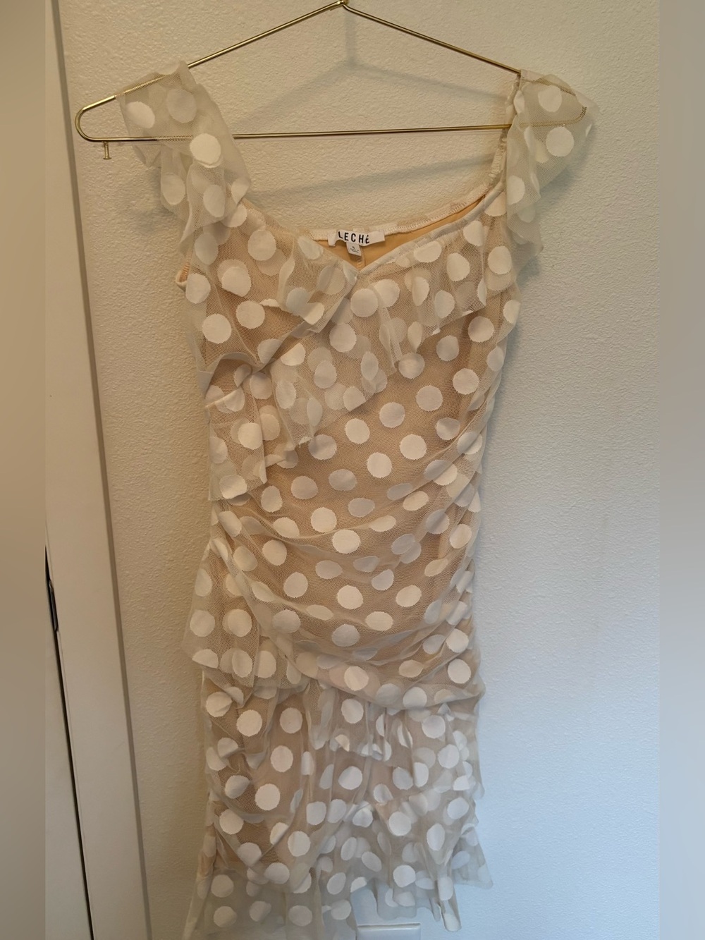 Leche Mesh Ruffle Polka Dot Mini Dress Body Con